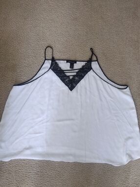 Ashley Stewart White Cami with Black Lace Trim
